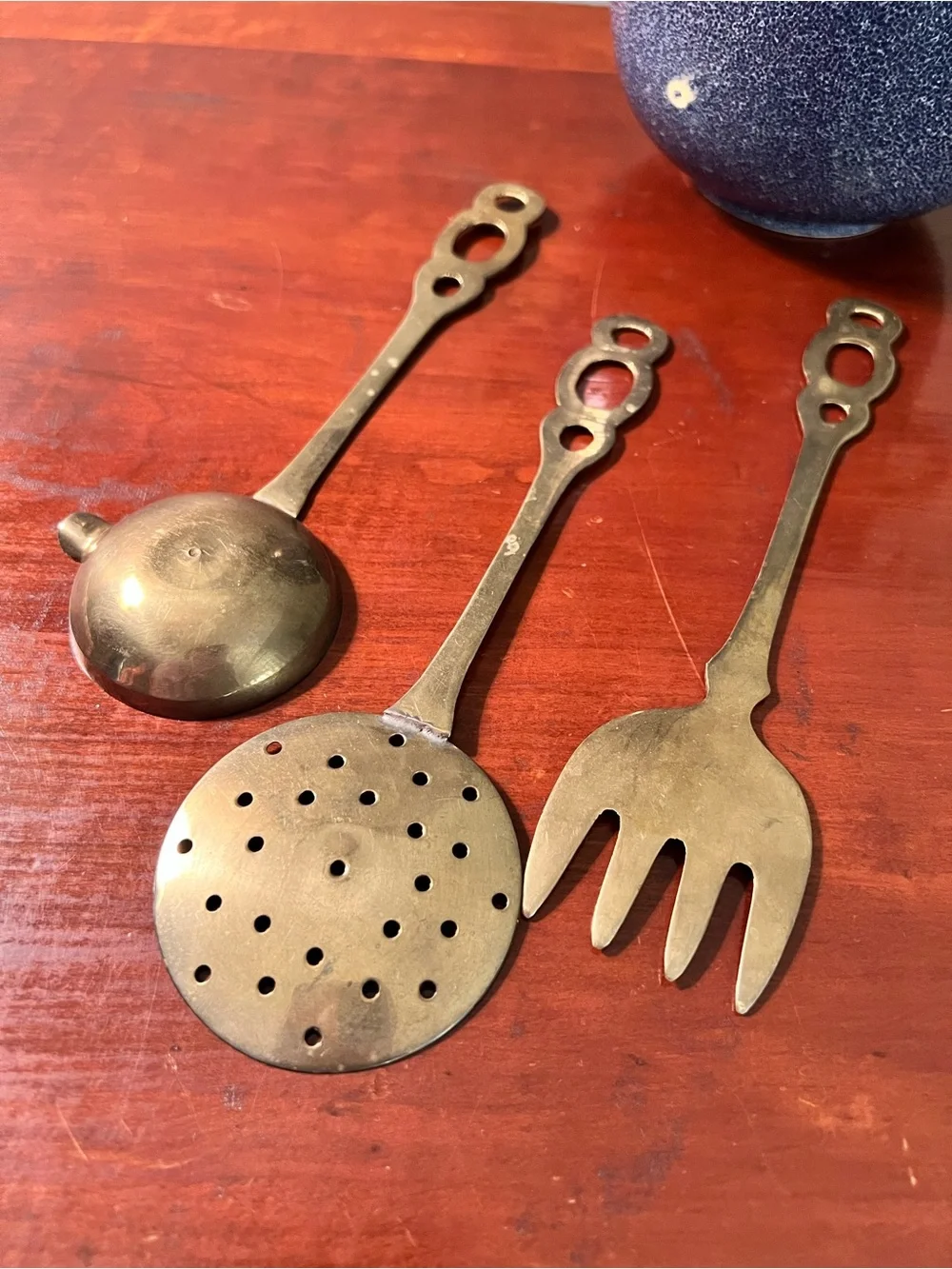 Vintage Brass Kitchen Serving Utensils - Set of 3